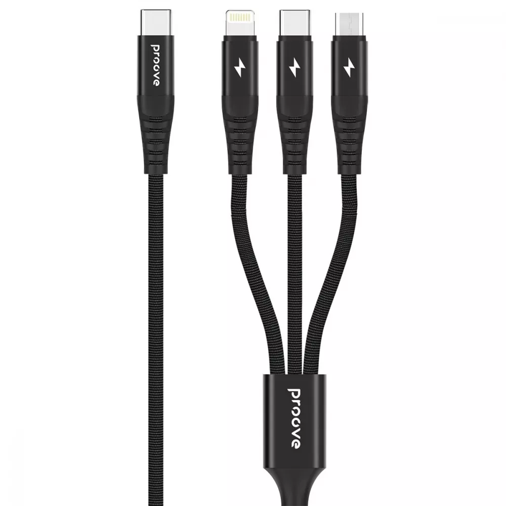 Кабель Proove Hydra 3 in1 Type-C+Micro USB+Lightning 1 м Black