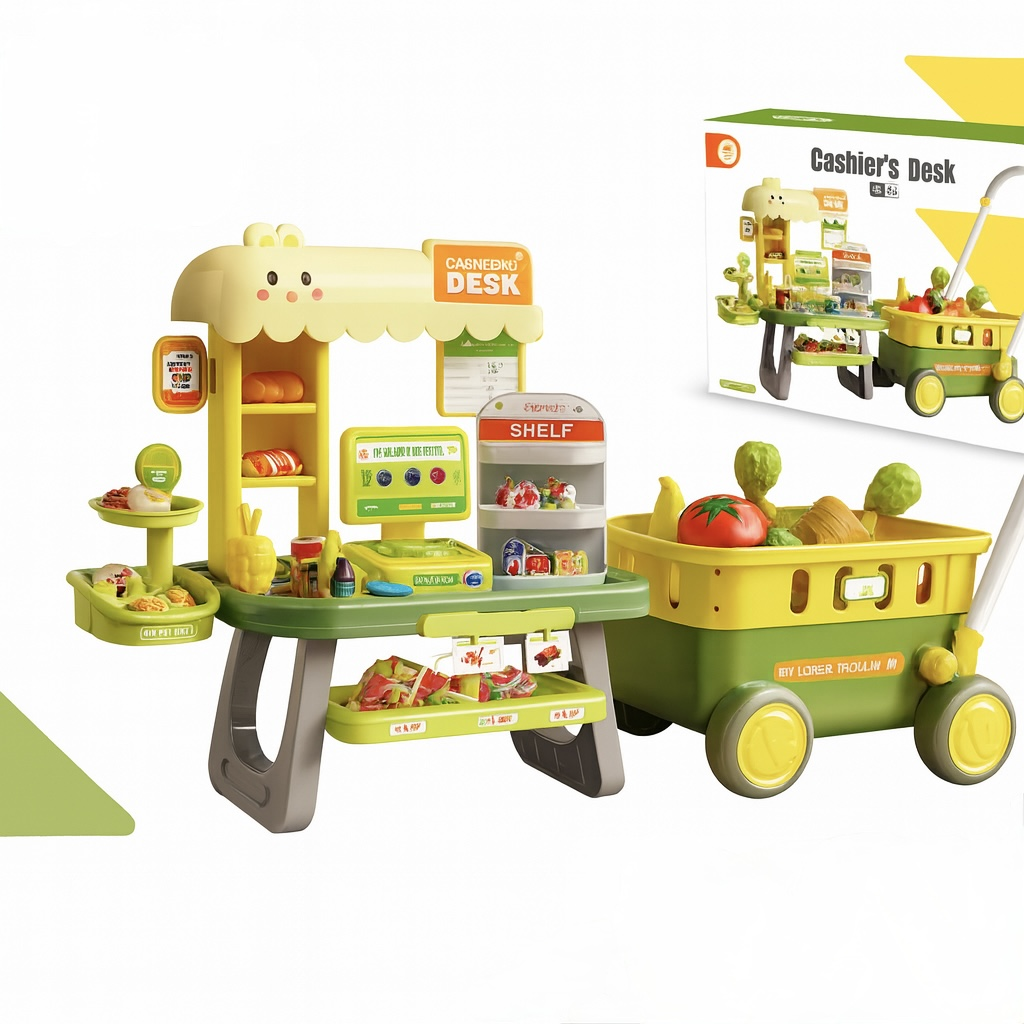 Ігровий набір Super Market 2в1 тележка для покупок/касовий апарат Зелений (134)