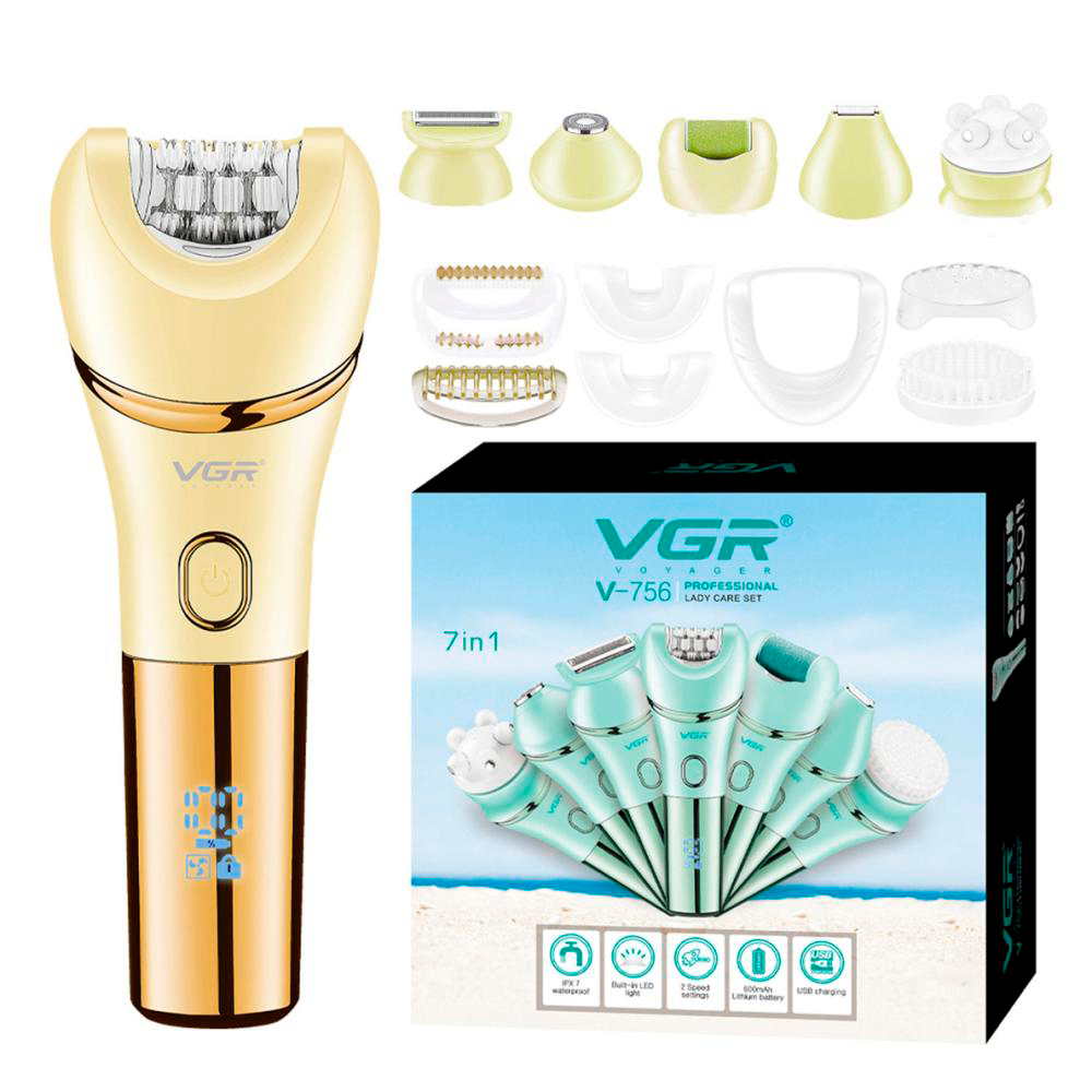 Епілятор акумуляторний VGR V‑756 7‑в‑1 Professional Lady Care Set 7 насадок (ML-04720)