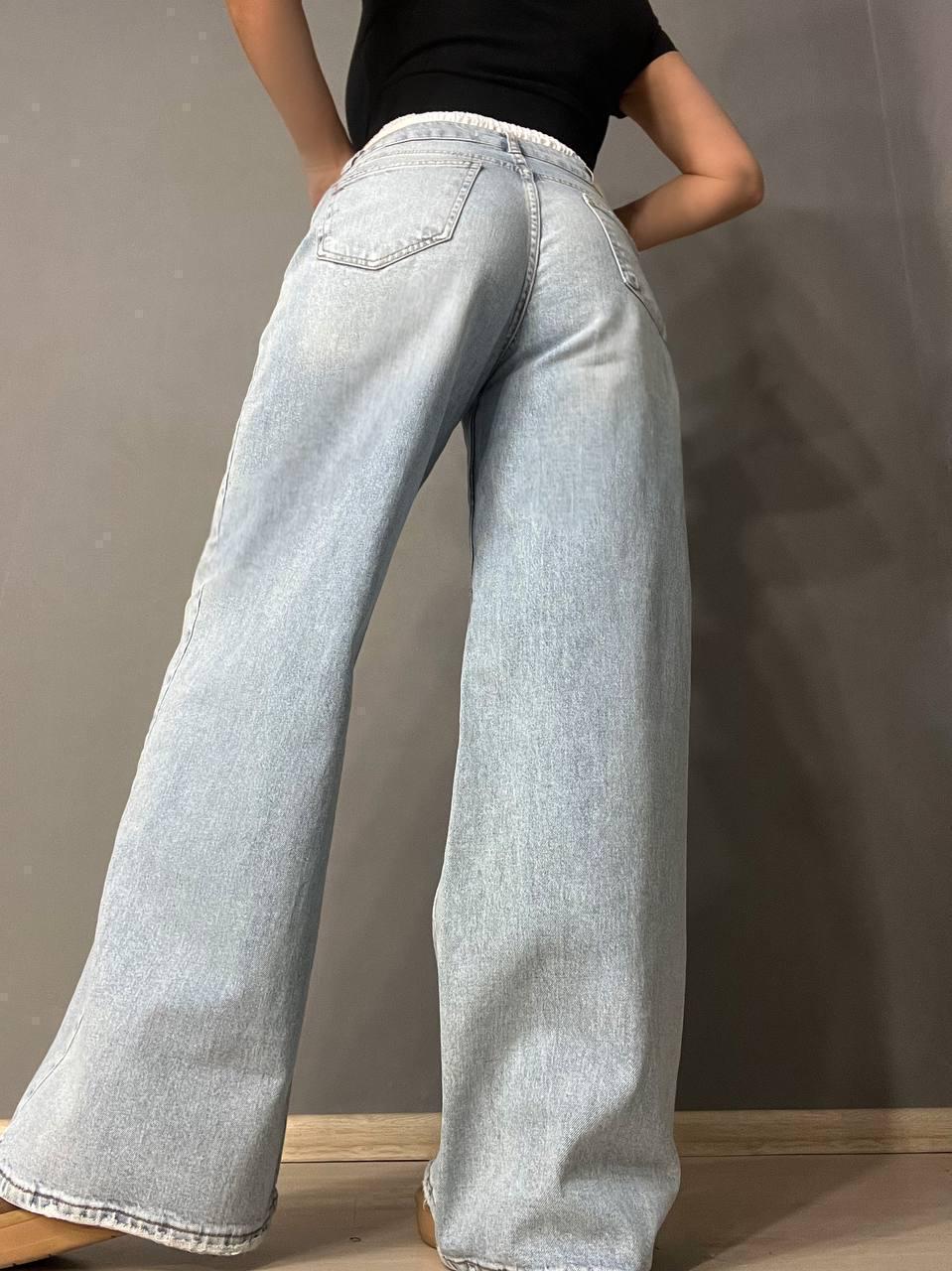 Джинси жіночі I8 162-24 PALAZO BOXER резинка на талії широкі кльош від стегна р. 25 Білий/Блакитний (1591) - фото 8 Джинси жіночі I8 162-24 PALAZO BOXER резинка на талії широкі кльош від стегна р. 25 Білий/Блакитний (1591) - фото 8