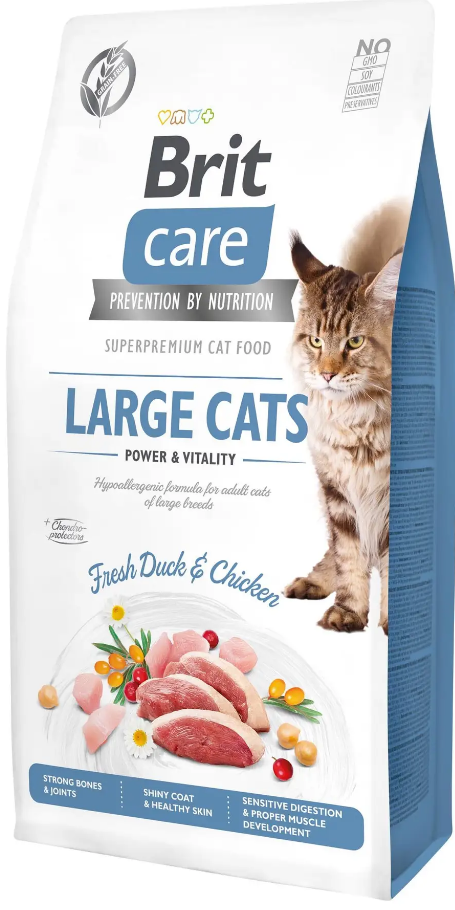 Сухой корм для кошек больших пород Brit Care Cat GF Large cats Power&Vitality с уткой 7 кг (1789931611)