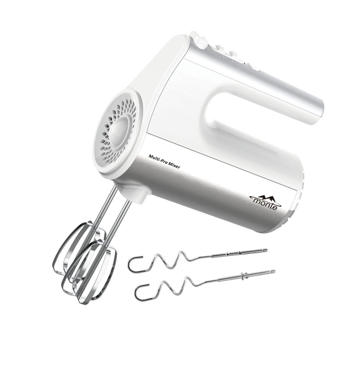 Міксер Monte MT-2017 700 Вт ручний 5 швидкостей/турбо з нержавіючої вставкою Білий/Срібний