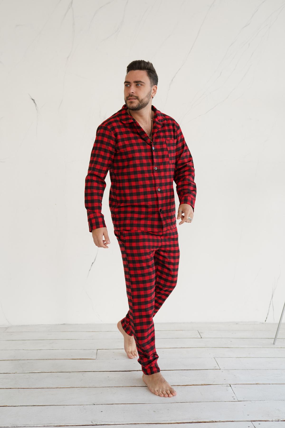 Пижама мужская фланелевая Кубик домашняя 3XL Красно-черный (24127/5) - фото 10 Пижама мужская фланелевая Кубик домашняя 3XL Красно-черный (24127/5) - фото 10