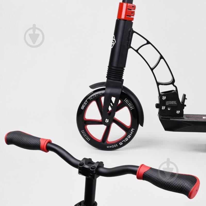 Самокат двоколісний Best Scooter з PU колесами та 2 амортизаторами Black/Red (100072) - фото 5