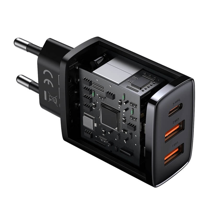 Зарядний пристрій мережевий Baseus Compact Quick Charger 30W 3А PD/QC Type-C 2USB блок для зарядки Чорний - фото 4