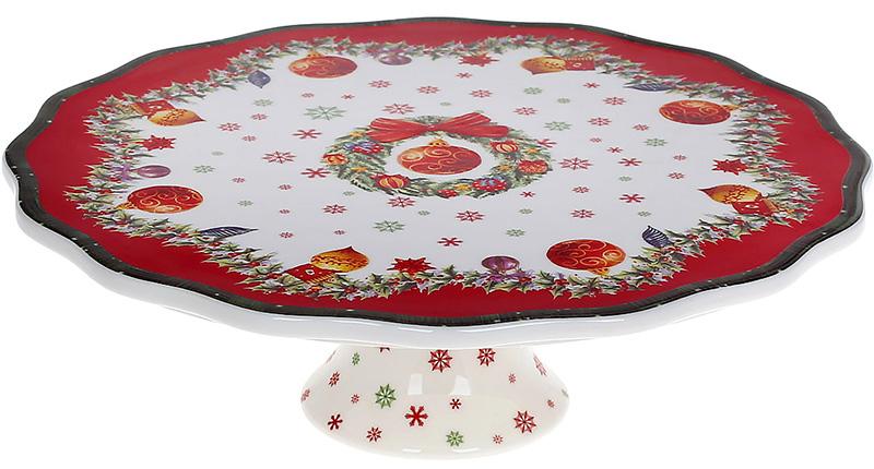 Подставка для торта Рождественский орнамент 25 см фарфор (BD-498-237) Подставка для торта Рождественский орнамент 25 см фарфор (BD-498-237)