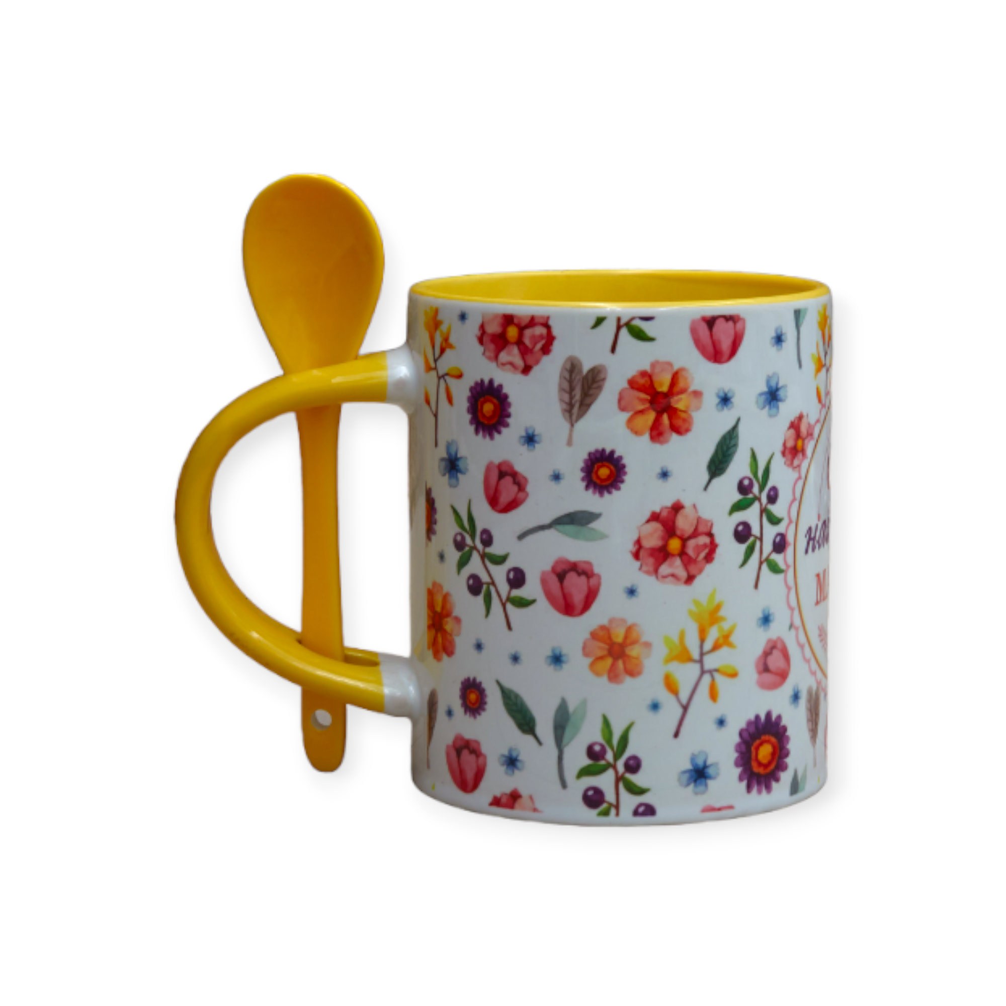 Чашка с ложкой с принтом "Сама найкраща матуся" 330 мл Желтый (01_K0333047167)