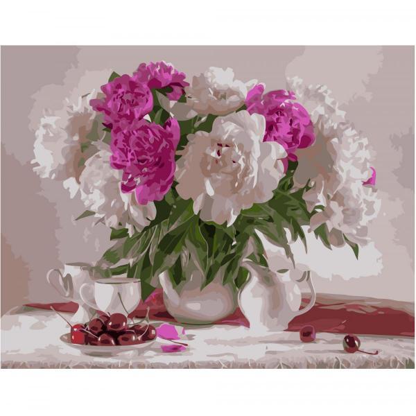 Набор для росписи по номерам Strateg Бело-розовый букет пионов 40х50 см (mt)