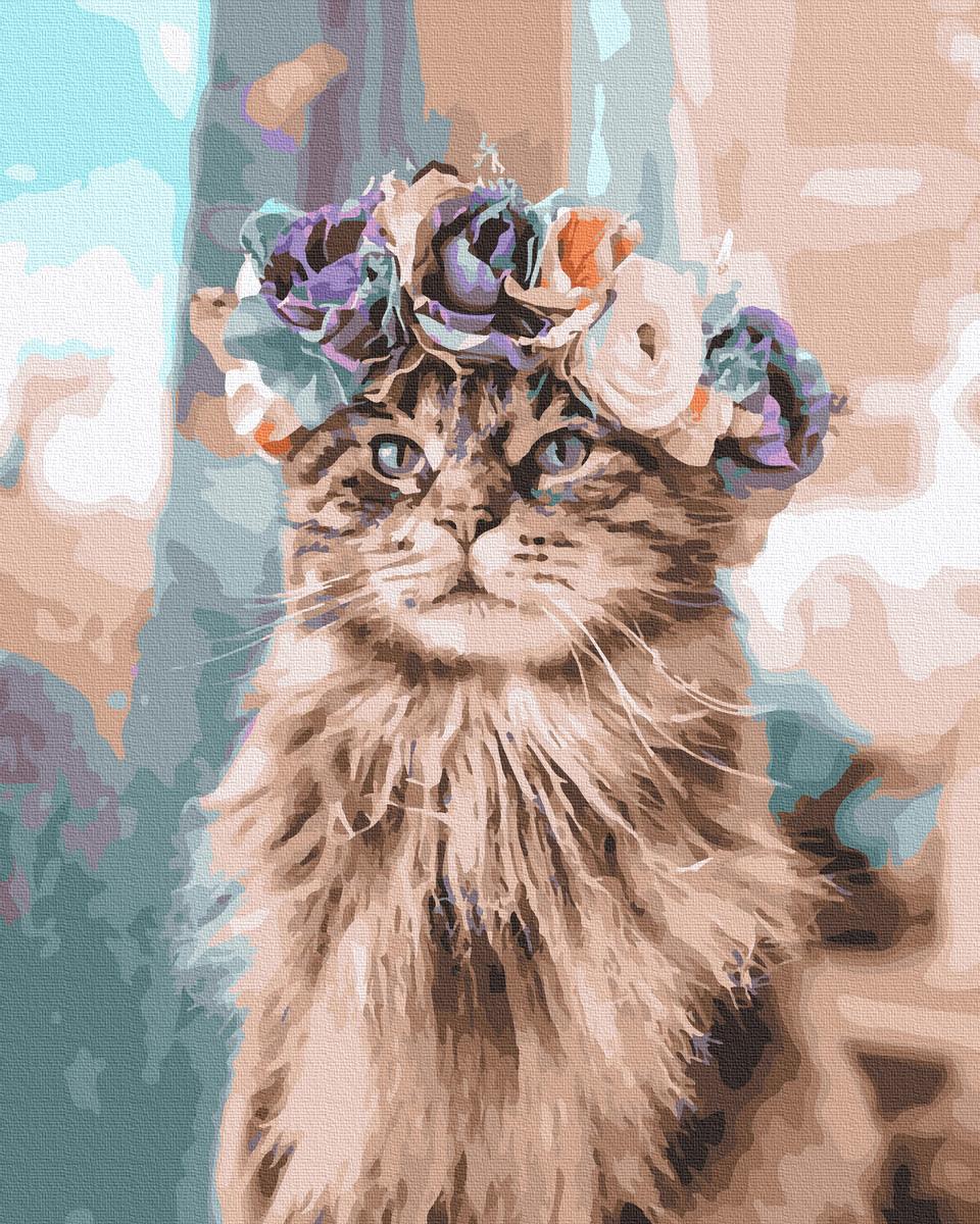 Картина по номерам Brushme Кошка в веночке 40x50 см без коробки (BK-GX39622)