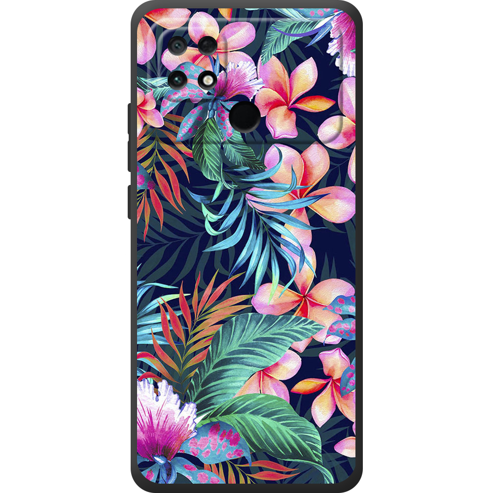 Чехол BoxFace Poco С40 flowers in the tropics Черный силикон (44597-up1971-44611)