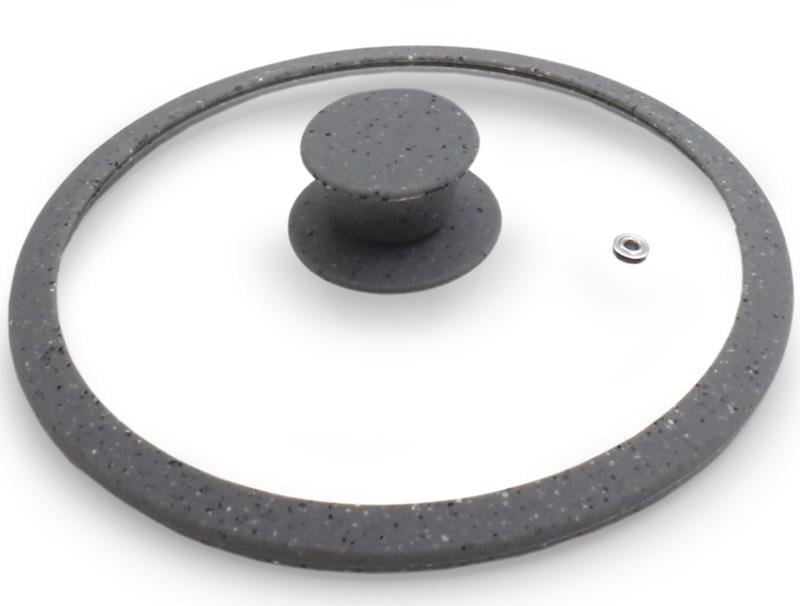 Кришка скляна Fissman Arcades Ø 28 см з силіконовим ободом Сірий мармур (FN-GL-9984)