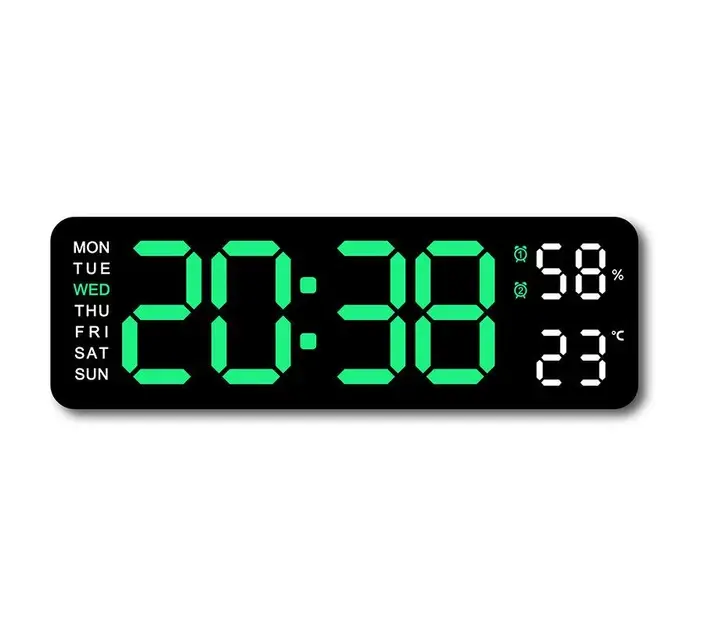 Настольные часы SM-601 с пультом ДУ/будильником/термометром/календарем Черный/Зеленый (ML-05017)