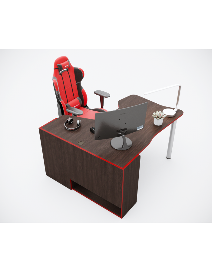 Геймерский угловой стол ZEUS IGROK-TOR Орех/Красный - фото 4 Геймерский угловой стол ZEUS IGROK-TOR Орех/Красный - фото 4