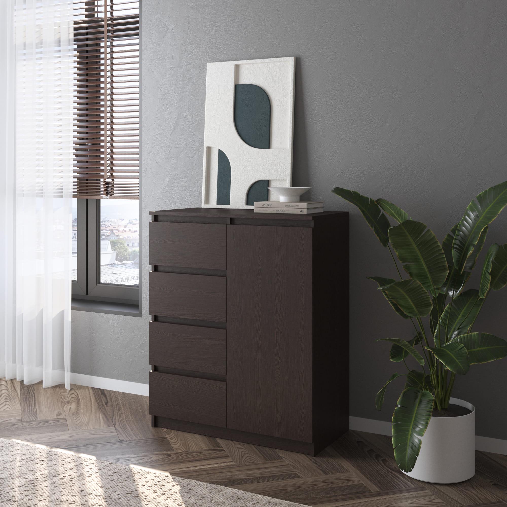 Комод №4 на 4 выдвижных ящика ЛДСП без ручек Венге темный (372171) Комод №4 на 4 выдвижных ящика ЛДСП без ручек Венге темный (372171)