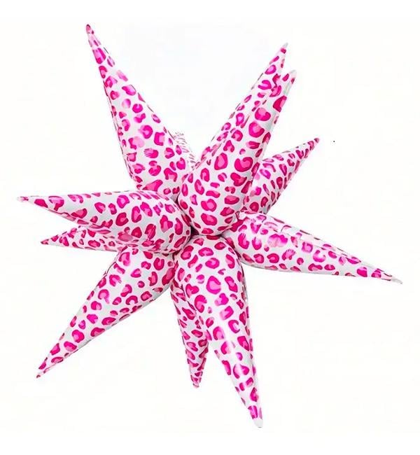 Воздушный шар 3D звезда сборная 80 см. Розовый леопард (10552)