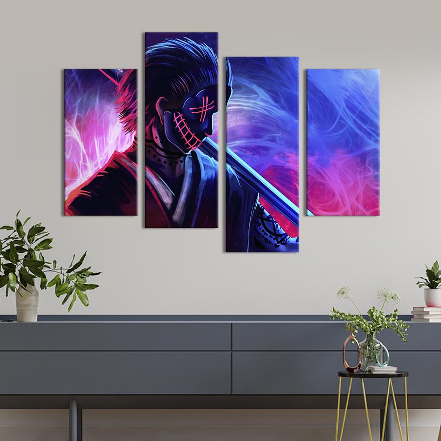 Картина модульная из 4 частей Неоновый аниме парень XL 149x106 см (665-42)