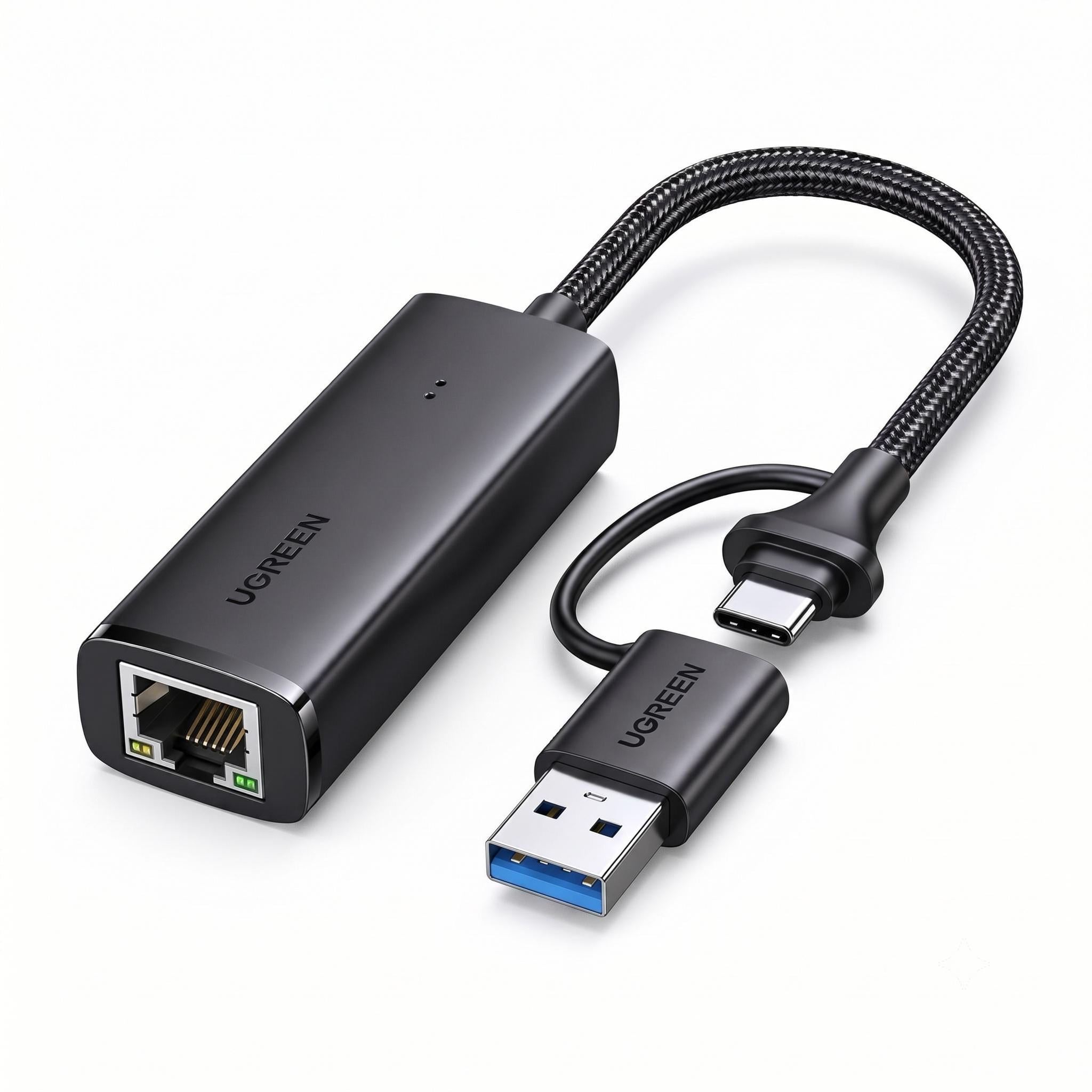 Сетевой адаптер UGREEN CM650 15 см USB-A или USB-C на RJ45 USB 3.0 1 Черный (15638)
