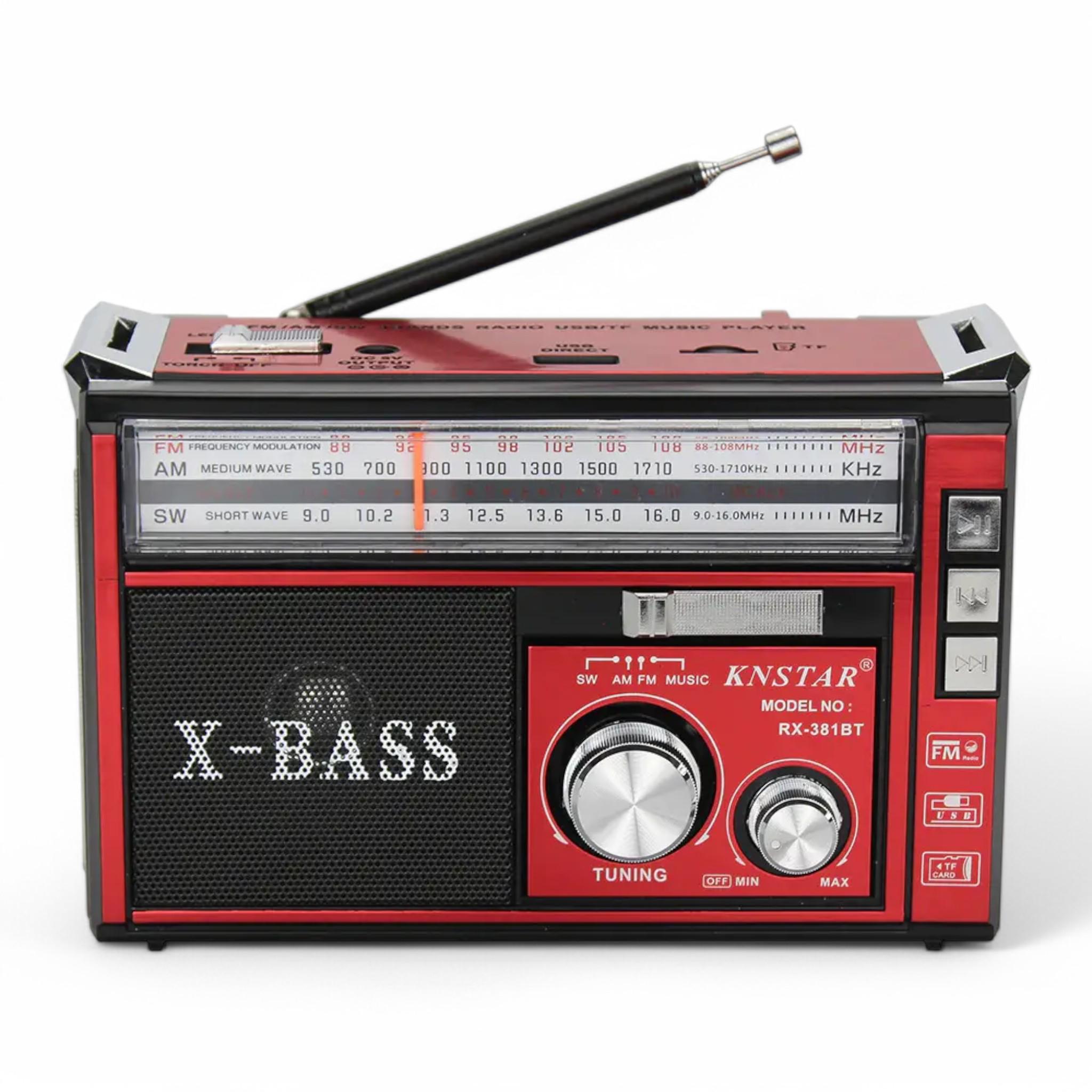 Радиоприемник RX-381 X-BASS TF/USB/5V с LED фонарем Brown/Red (R_RX381/Red)