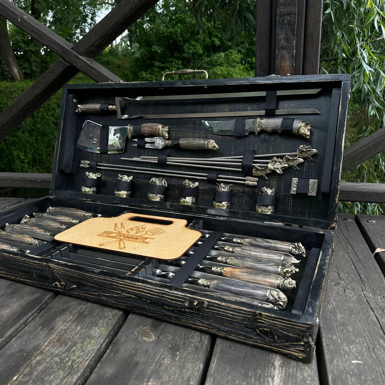 Шашлычный набор Premium Lux 47 в деревянном кейсе-столике