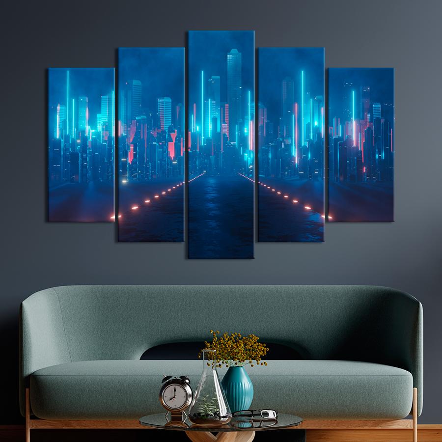 Картина на полотні Неонові вогні великого міста вночі 137x85 см (V273-5_L)
