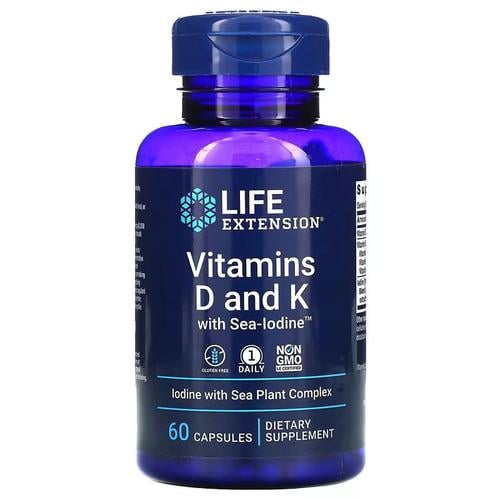 Витамин D3 + K-2 Life Extension Vitamins D and K with Sea-Iodine 60 капс. (LEX-20406)