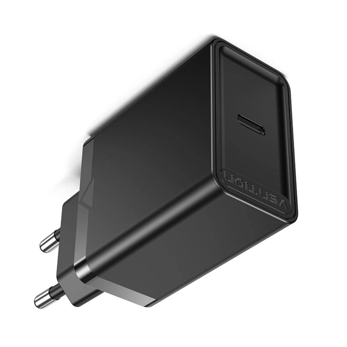 Зарядний пристрій мережевий Vention 1-port USB-C Wall Charger 20 W EU-Plug Black (588719) - фото 2