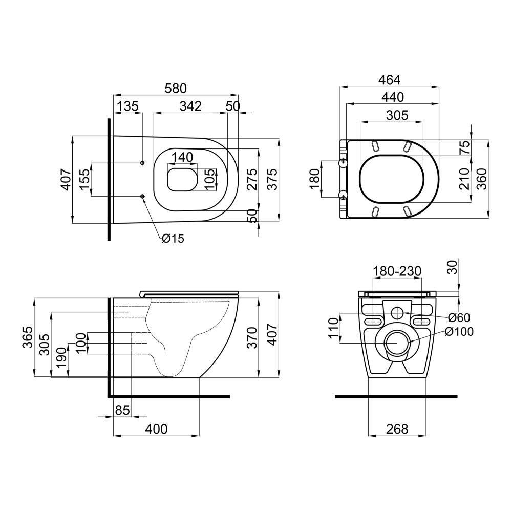 Унитаз подвесной Q-tap Robin безободковый с сиденьем Slim Soft-close (QT13332141ERW) - фото 2