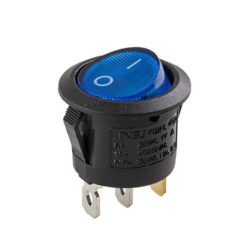Переключатель с подсветкой 12V круглый 3pin Blue 22х22х15мм 6A 250V 10A 125/250V (YJ-WF01B)