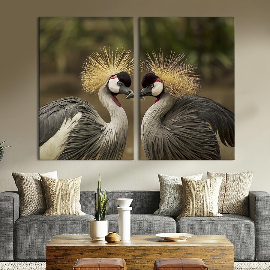 Модульная картина на холсте Диптих Любящие венценосные журавли 165x122 см (182-2)