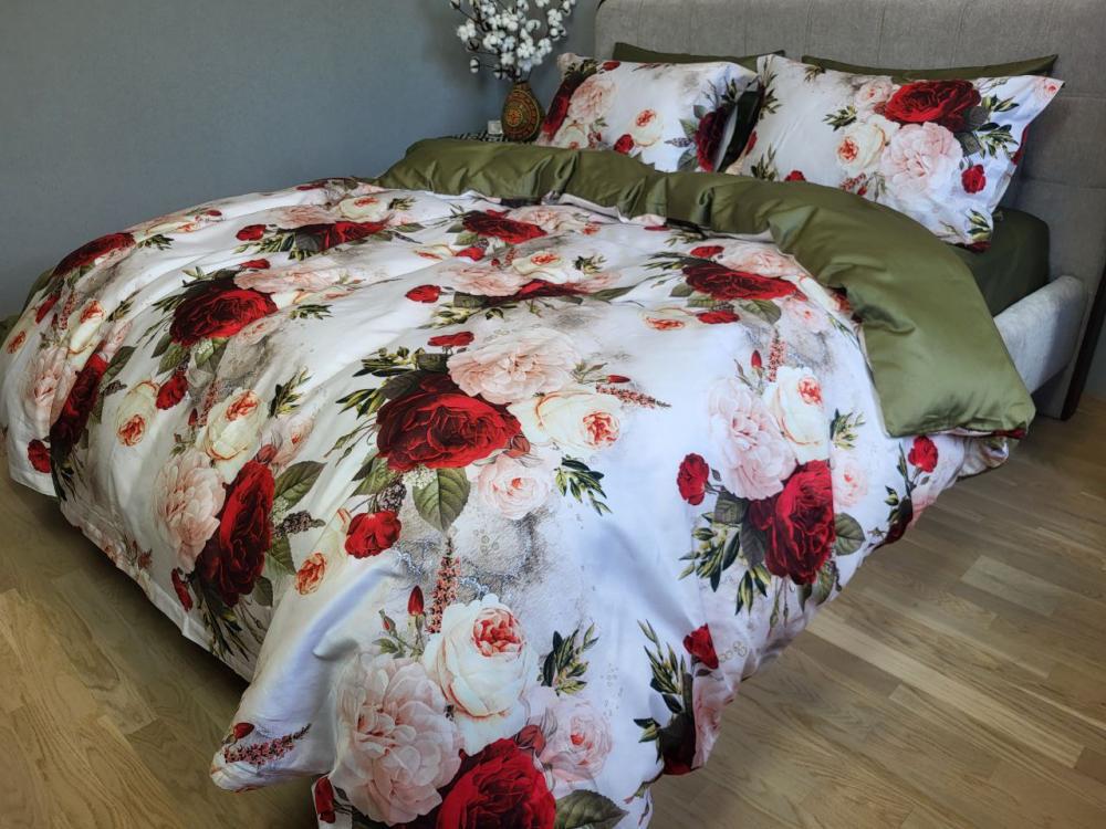 Комплект постельного белья на резинке PEONIES сатин Premium семейный/наволочки 50х70/70х70 см (6231)