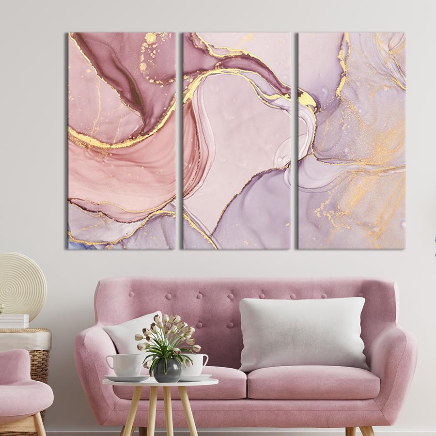 Модульная картина триптих Золотисто-розовый мрамор 128x81 см (45-31)