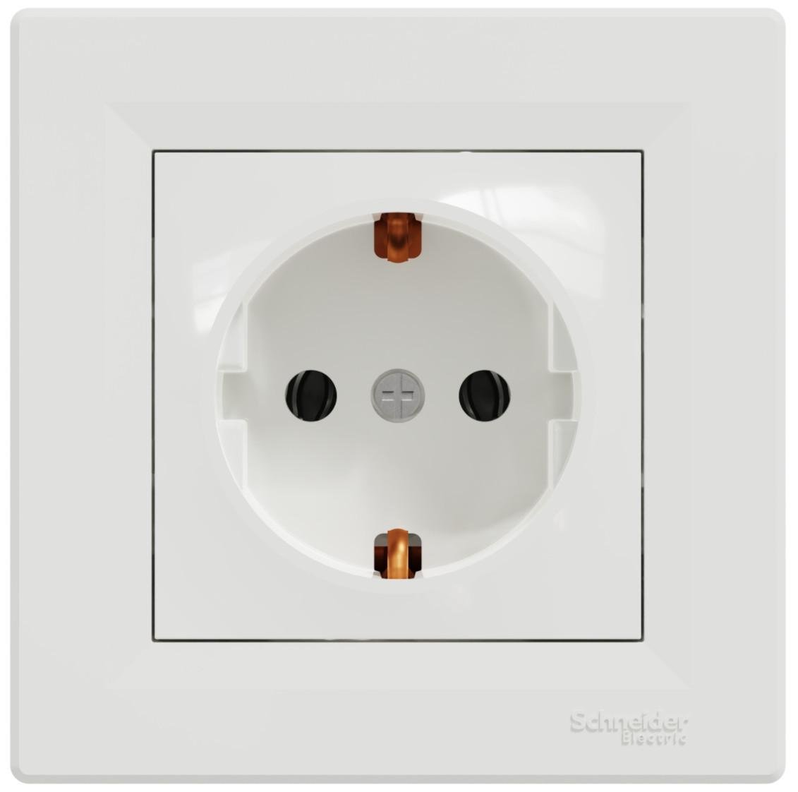 Розетка одинарная с заземлением Schneider Electric Asfora с рамкой Белый (00000003056)