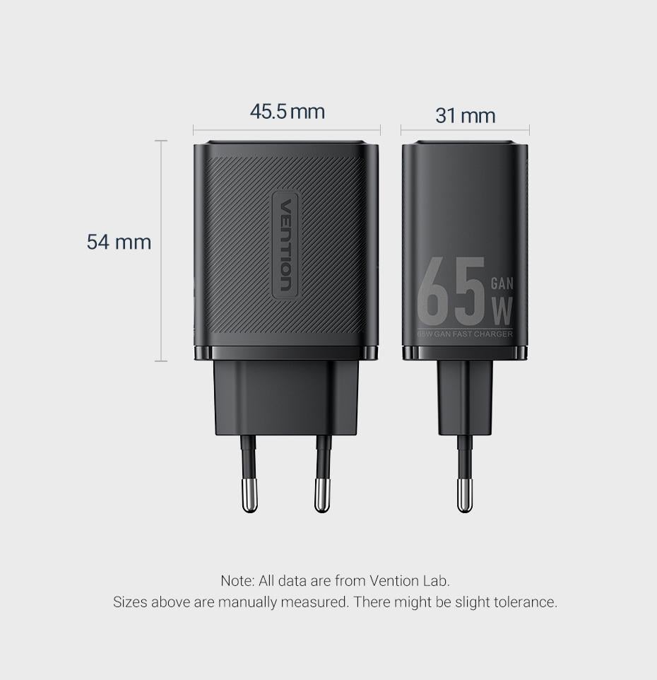 Зарядное устройство сетевое Vention GaN III PD 65W 2xType-C/1xUSB (30633832) - фото 8