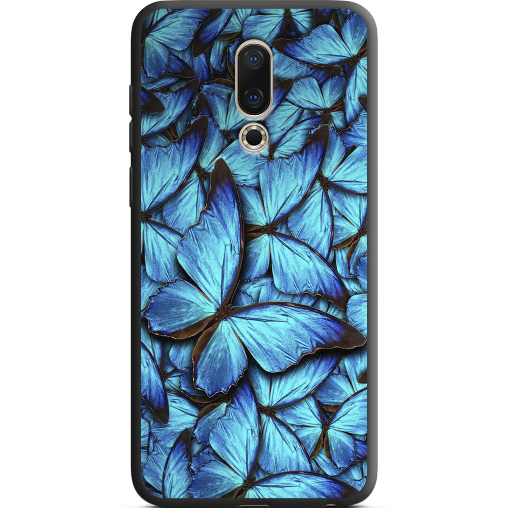 Чехол BoxFace Meizu 16 / 16X лазурные бабочки Черный силикон (35176-up1550-38941)