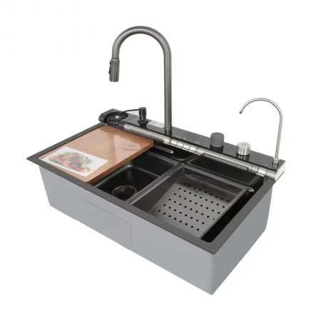 Мийка Mixxus MH7546-SET-07 DECOR NANO-BLACK з вбудованим змішувачем 750х460х215 мм (MX9578)