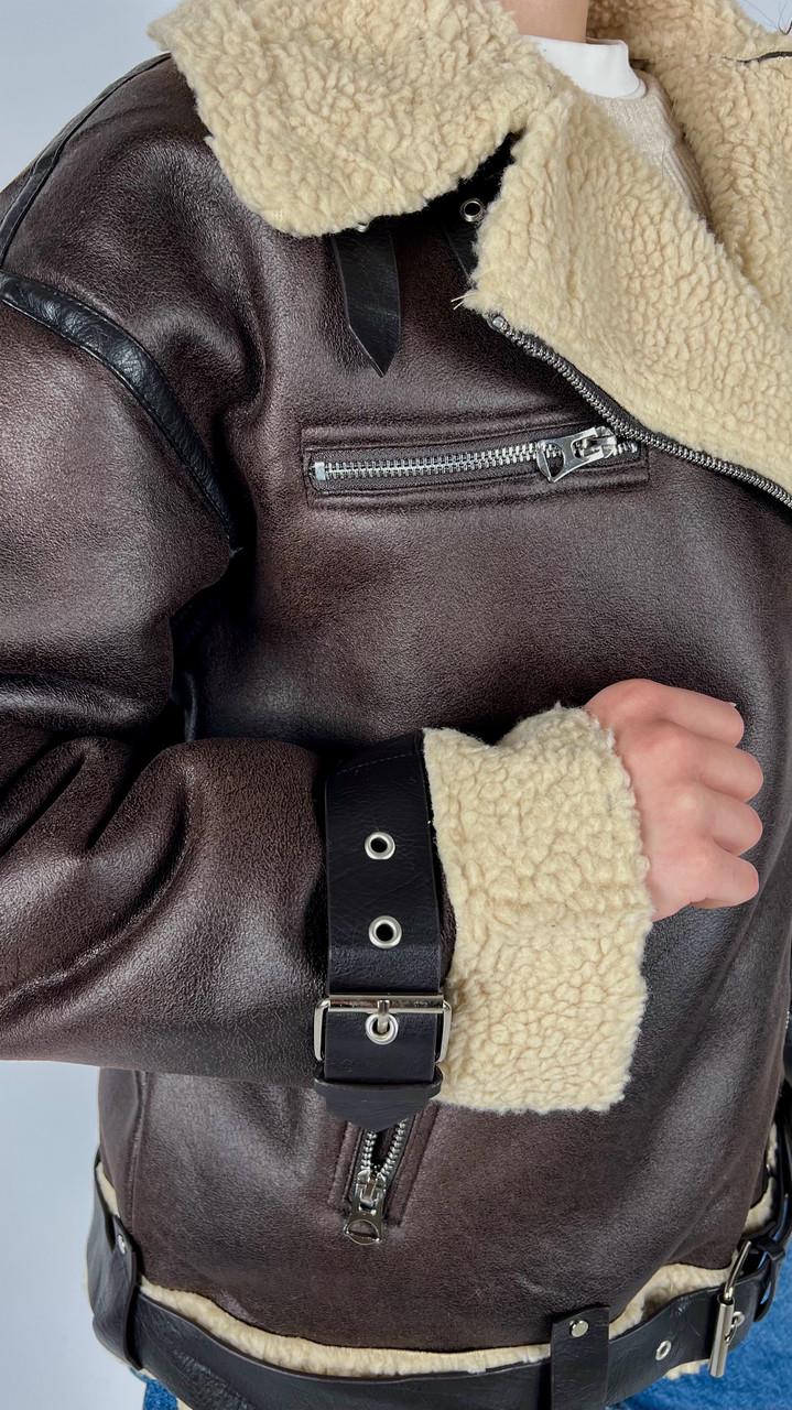 Дублянка жіноча Бренд #2433-03 L Коричневий (23918477) - фото 4 Дублянка жіноча Бренд #2433-03 L Коричневий (23918477) - фото 4