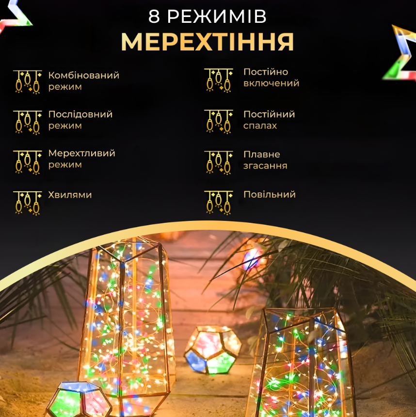 Гирлянда Роса нить с пультом 2000 LED 200 м от сети хеленый провод Разноцветный - фото 5 Гирлянда Роса нить с пультом 2000 LED 200 м от сети хеленый провод Разноцветный - фото 5