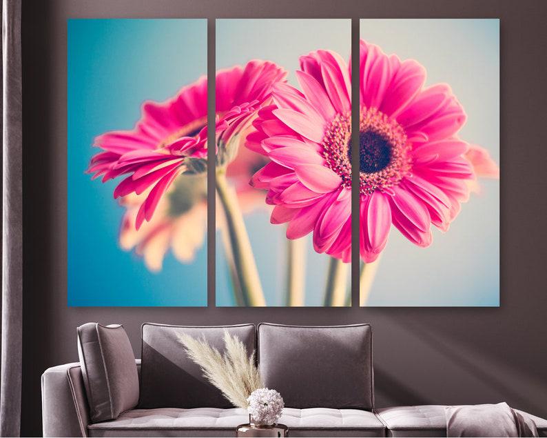 Модульная картина на холсте из трех частей KIL Art Цветы герберы 128x81 см (M3_L_672)