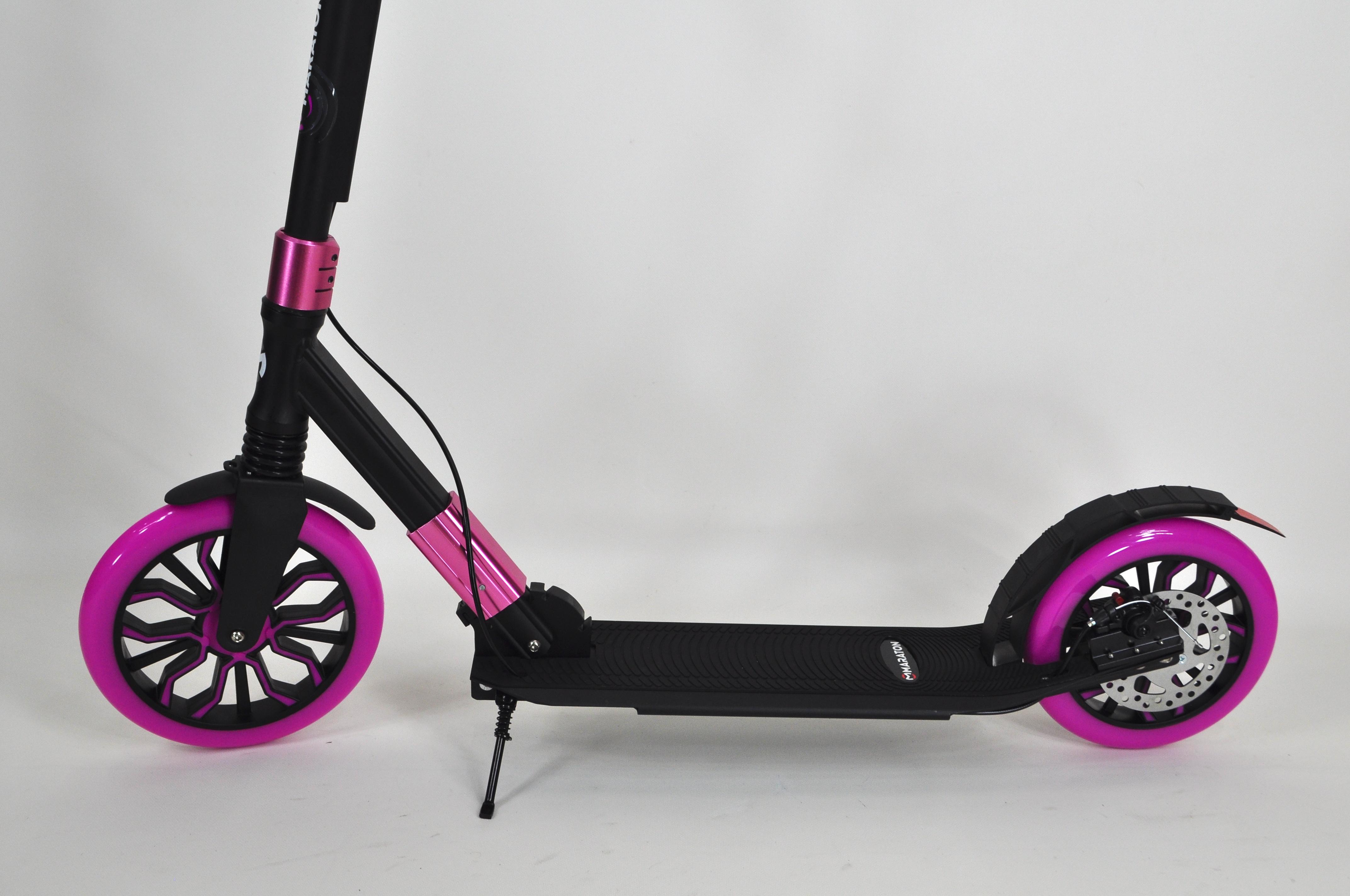 Самокат двухколесный Maraton Cardinal с дисковым тормозом и подногой Черный с розовым - фото 9