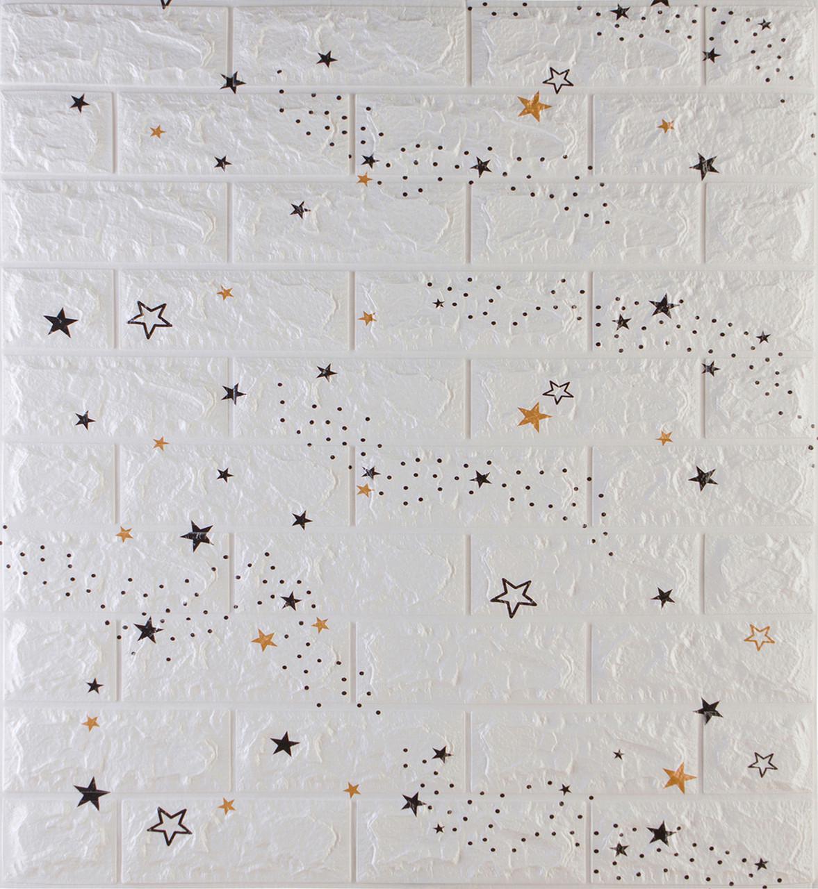 Панель самоклеящаяся 3D Sticker Wall звукоизоляционная 700x770x5 мм кирпич со звездами Белый