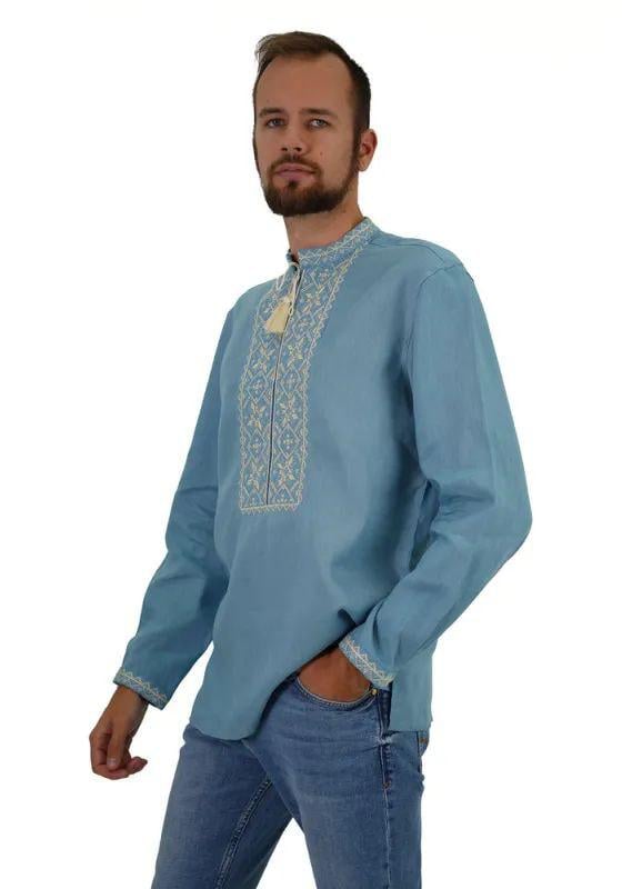 Вышиванка мужская р. 50 Голубой (293) - фото 4 Вышиванка мужская р. 50 Голубой (293) - фото 4