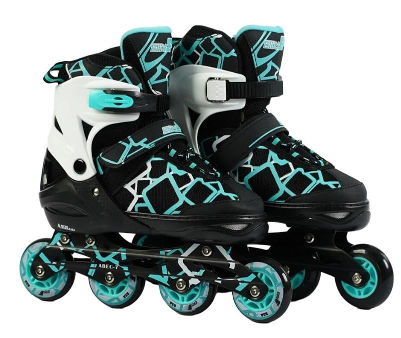 Роликові ковзани Best Roller PU колеса що світяться 24-26 см р. 38-41 Black/Turquoise (151213) - фото 1