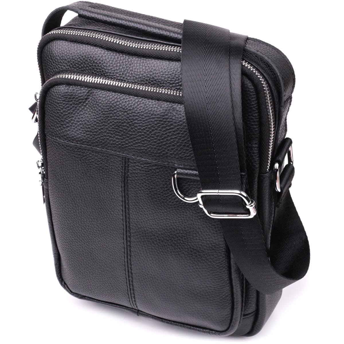 Мужская сумка вертикальная Vintage Bag 15115 из натуральной кожи Черный (53759)