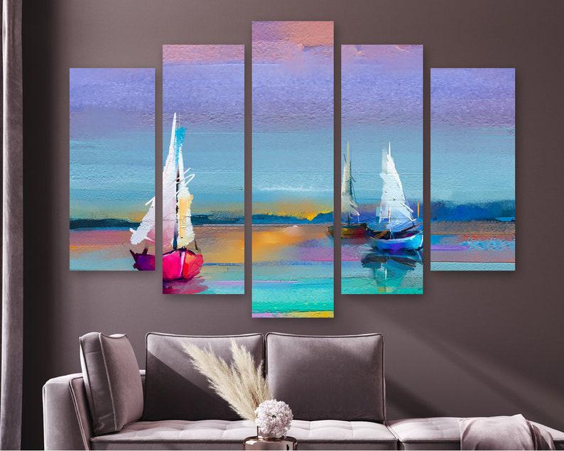 Модульная картина на холсте из пяти частей KIL Art Три парусные лодки 187x119 см (M51_XL_9)