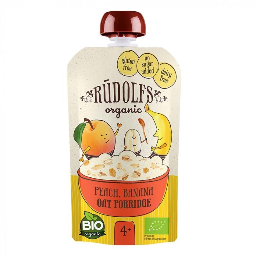 Каша Rudolfs овсяная безмолочная каша с персиком и бананом без глютена органическая с 4 месяцев 110 г