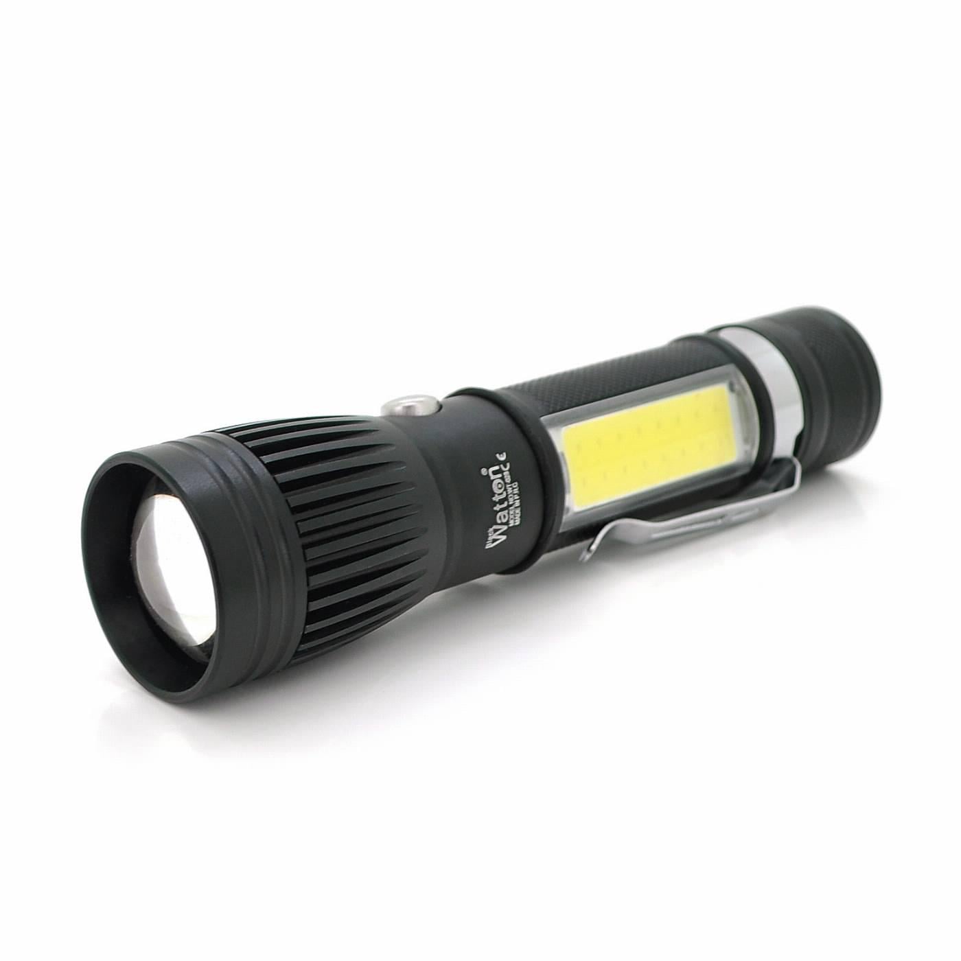 Ліхтарик ручний Watton WT-028 Cree T6+16SMD 3 режими ZOOM 6800 mAh зарядка microUSB IP44 135х30х20 мм (36869)