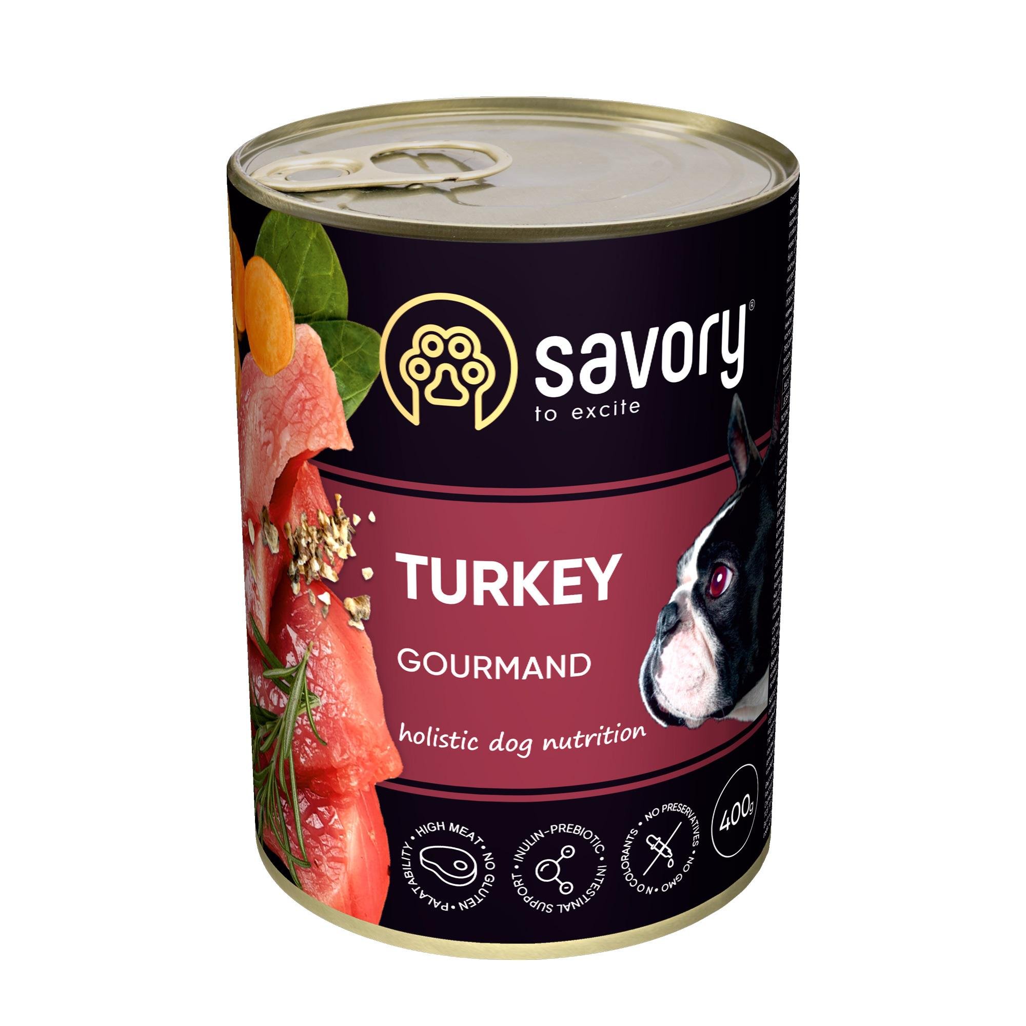 Корм вологий Savory для дорослих собак з індичкою 400 г (4820232630518)