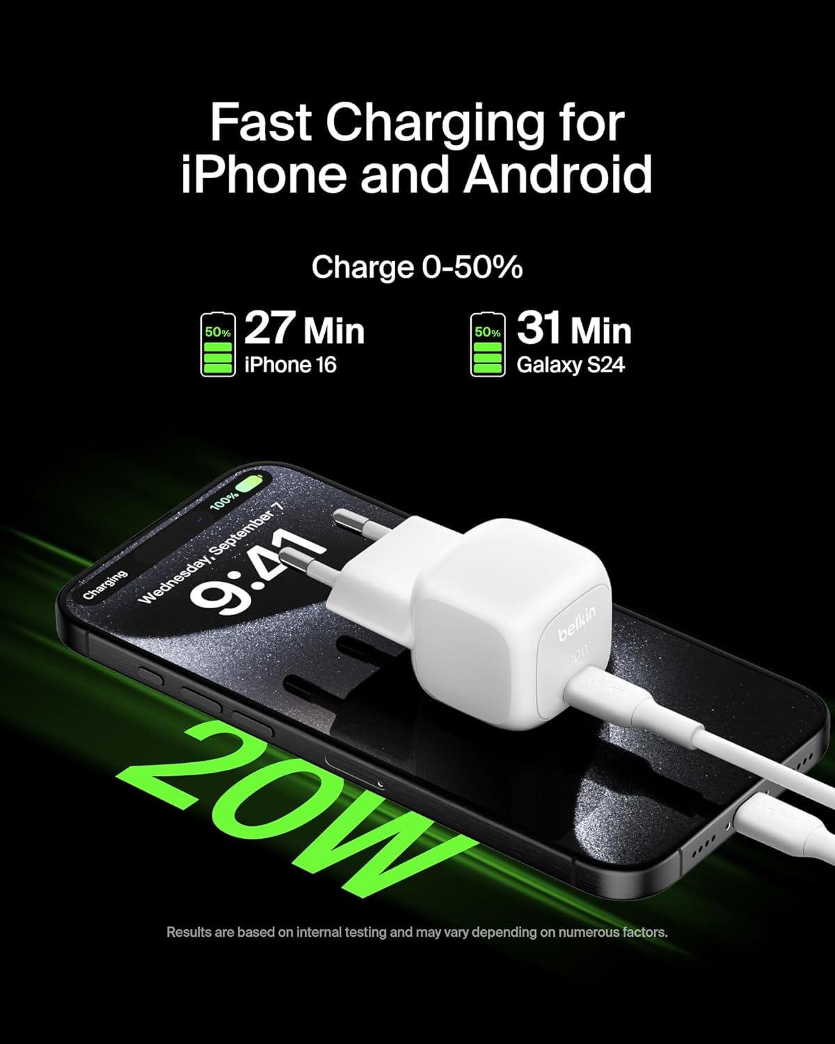 Зарядное устройство сетевое Belkin 20W USB-C Белый (WCA009KQWH) - фото 4 Зарядное устройство сетевое Belkin 20W USB-C Белый (WCA009KQWH) - фото 4