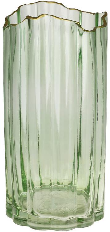 Ваза стеклянная Гетсби 12х25 см Зеленый с золотой каймой