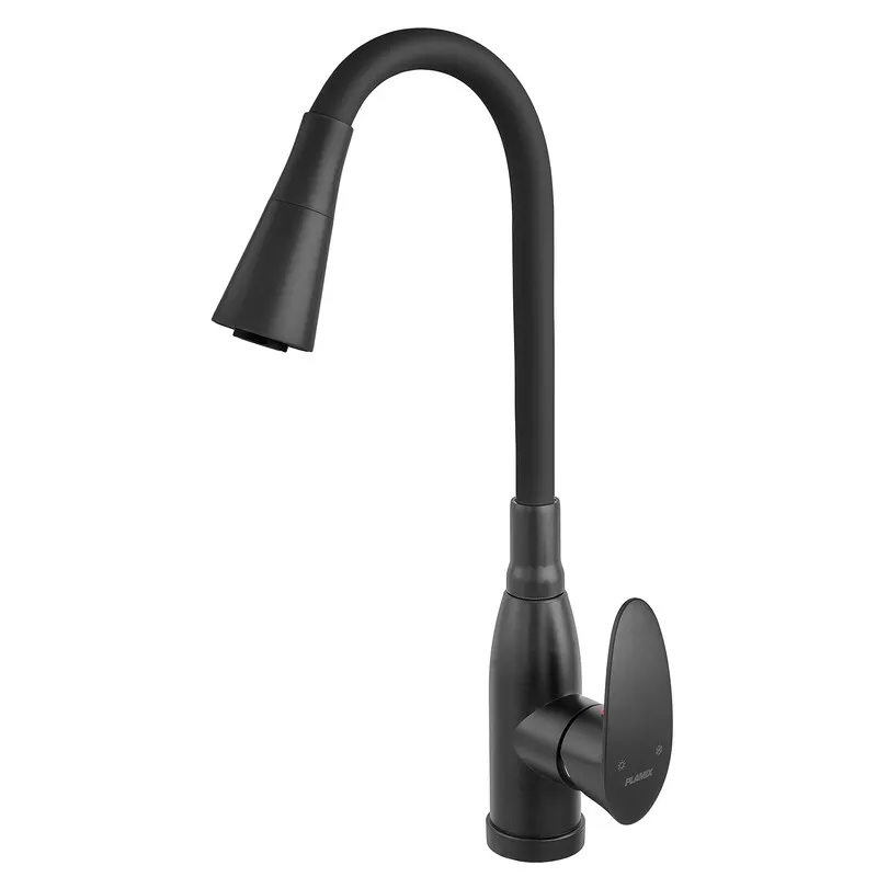 Смеситель для кухни PLAMIX Cezar-011-B SET с гибким изливом Черный матовый (PM0719)